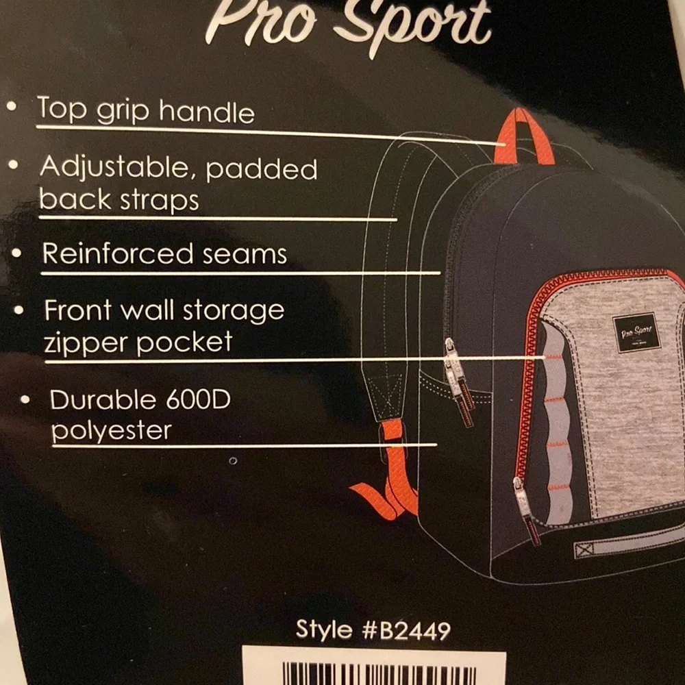 Pro Sport New Gray, Black, And Orange Backpack